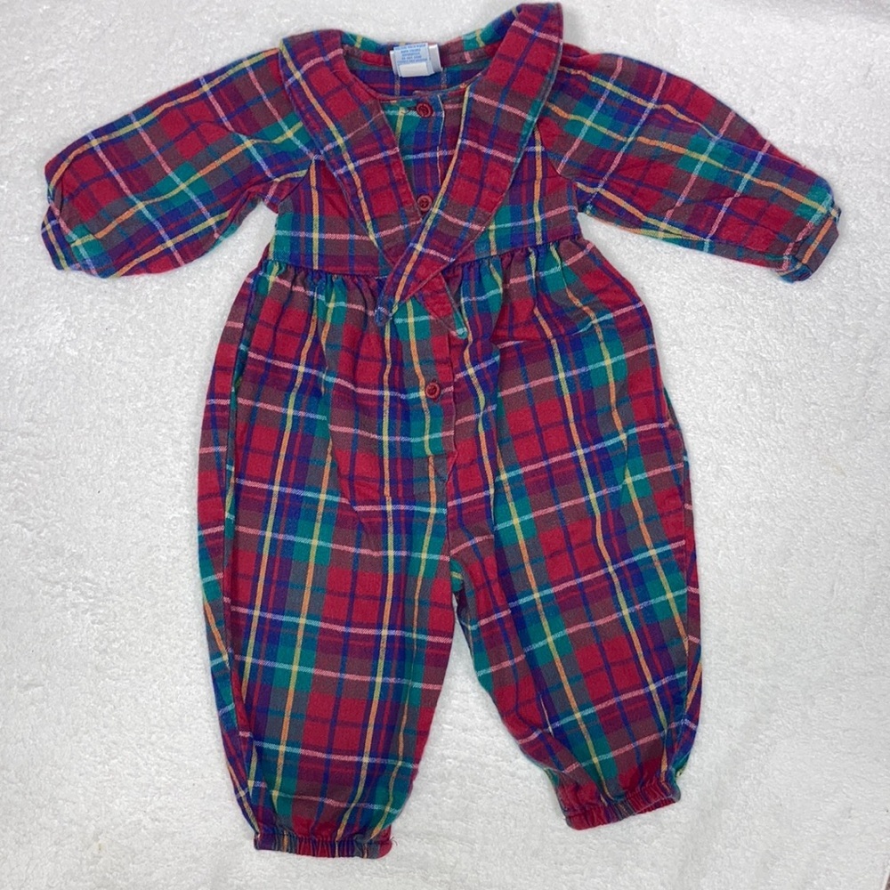 Vintage Oshkosh plaid flannel bubble romper jumpsuit king sleeve made in…